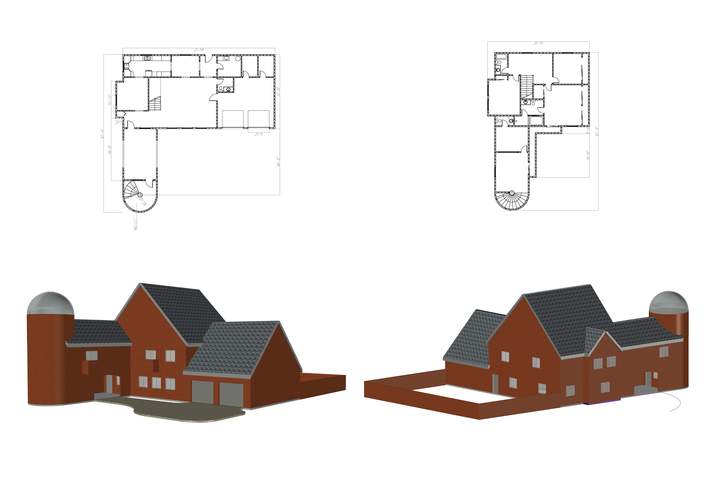 2020 personal house concept based on 2010 proposal, enhanced with author design choices including stairwell study tower beyond carport